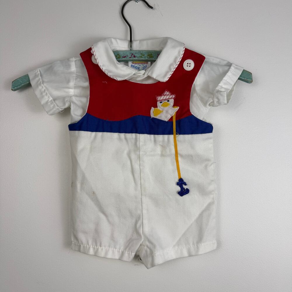Vintage 80s baby boy Pride N Joy romper overall set size 6-9 months